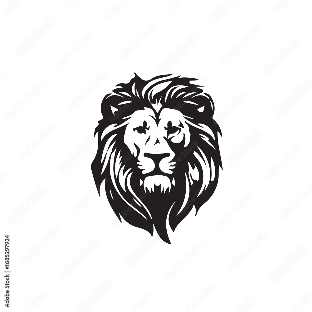 Fototapeta premium Silhouette of a lion head isolated on white background