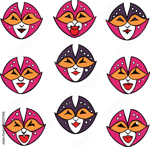 Abstract Animal Faces with Colorful Expressions and Masks