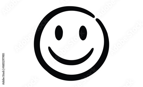 Minimalist black and white smiley face icon. Vector retro hand drawn illustration