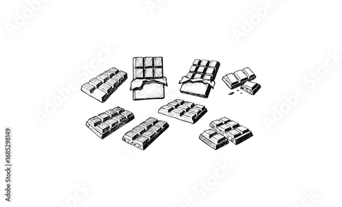 Hand-drawn chocolate bars collection: vintage style confectionery illustration. Vector retro hand drawn illustration