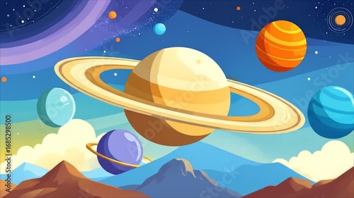 Colorful planets in space
