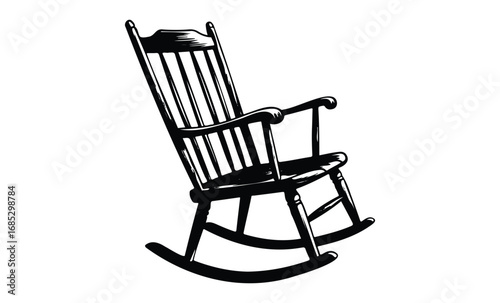 Black and white rocking chair sketch classic wooden design. Vector retro hand drawn illustration