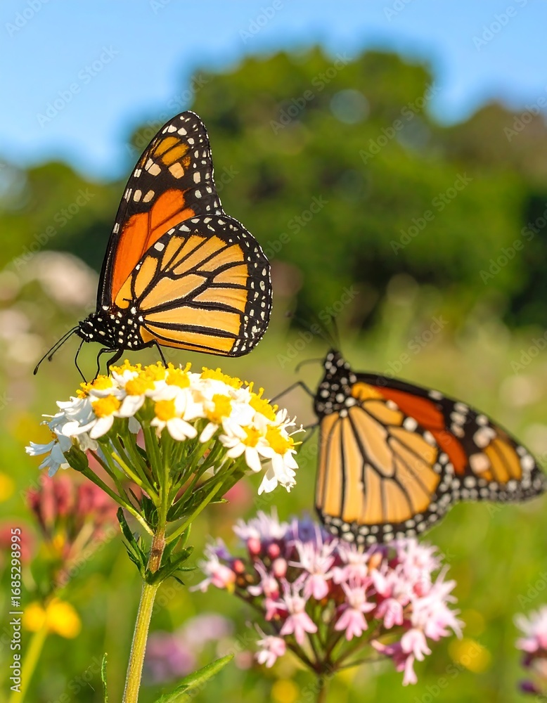Obraz premium Two butterflies on a flower