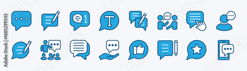Set of comment icon. Speak chat bubble, discussion, conversation, good feedback, communication, write message, favorite, talking, opinion, inbox, speaking, chatting symbol - vector illustration