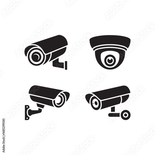 Set of four security surveillance cameras cctv icons modern design for safety and monitoring systems vector