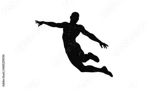 Silhouette of a male dancer in mid-air leap with graceful pose. Vector retro hand drawn illustration