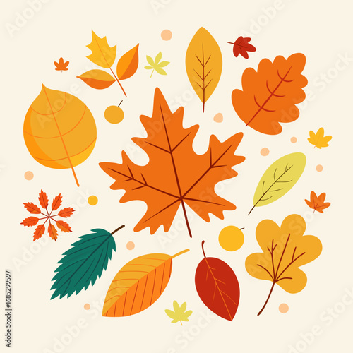 Vibrant autumn leaves falling and scattering in a beautiful seasonal display
