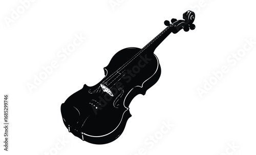 Silhouette of a classical violin: musical instrument in black and white design. Vector retro hand drawn illustration