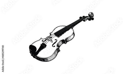Artistic black and white sketch of a classical violin. Vector retro hand drawn illustration