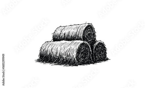 Sketch of three stacked hay bales. Vector retro hand drawn illustration