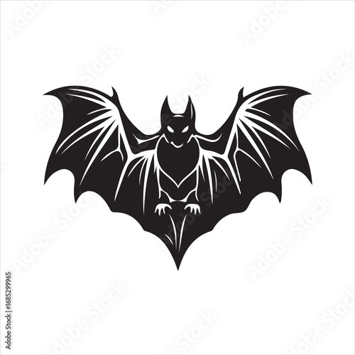 Silhouette of a bat with spread wings isolated on white background