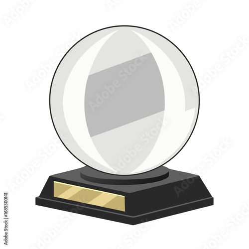 Crystal Ball of Vision: A pristine, crystal-clear gazing ball rests upon a sleek, black pedestal. A captivating illustration
