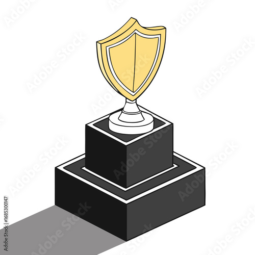 Trophy on Pedestal: A minimalist illustration of a trophy, embodying achievement and protection, sits atop a stylized pedestal, symbolizing recognition and success.