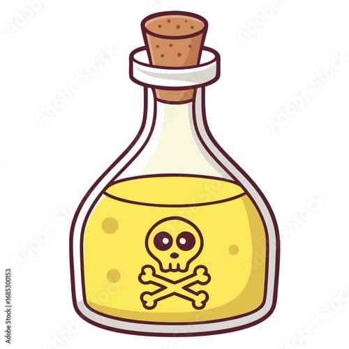 Poison Bottle Illustration: A whimsical illustration of a bottle of poison, marked with the iconic skull and crossbones, creating a visual warning.
