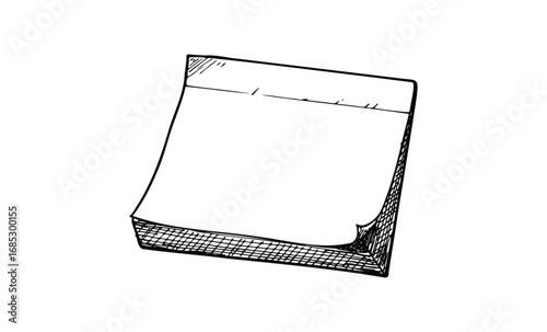 Hand-drawn sketch of a blank sticky note pad. Vector retro hand drawn illustration