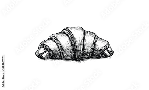 Detailed black and white sketch of a croissant. Vector retro hand drawn illustration