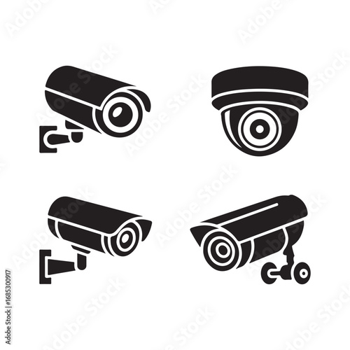 Four silhouette security cameras for surveillance and monitoring system concepts vector