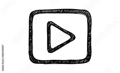 Hand-drawn play button icon sketch in black and white. Vector retro hand drawn illustration