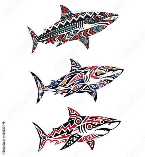 Shark Silhouettes collection Of Tribune Illustration Designed In Vector art