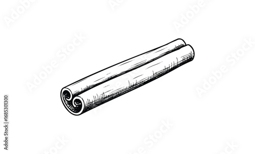 Hand-drawn cinnamon stick illustration with detailed texture. Vector retro hand drawn illustration