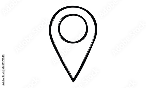 Free Download Black and white map pin icon symbolizing location and navigation. Vector retro hand drawn illustration - GFXLoad