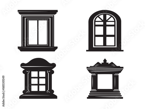 Minimalist Window Icon Collection in Clean Silhouette Vector Format