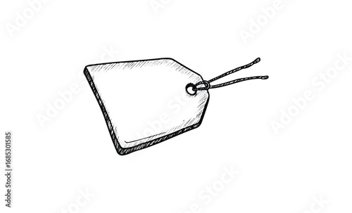 Hand-drawn sketch of blank price tag with string. Vector retro hand drawn illustration