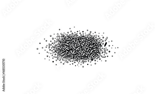 Black and white chocolate sprinkles pile. Vector retro hand drawn illustration
