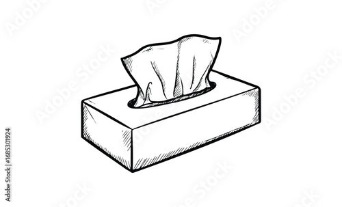 Hand-drawn tissue box illustration. Vector retro hand drawn illustration