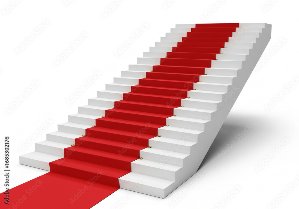 Obraz premium Climb the success ladder on red carpet stairs, celebrate achievement and upward progress