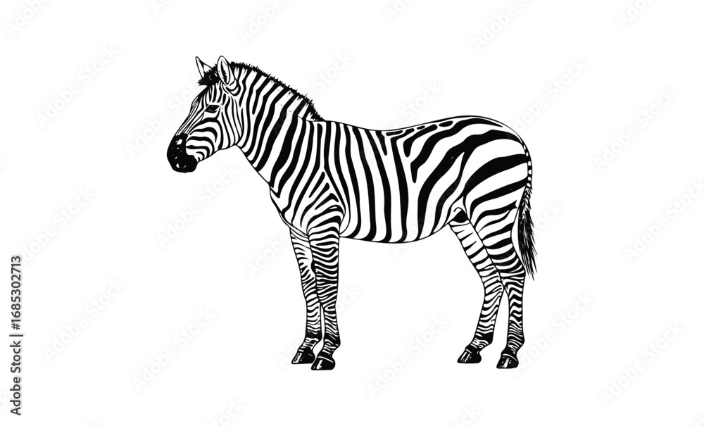 Obraz premium Black and white zebra illustration. Vector retro hand drawn illustration