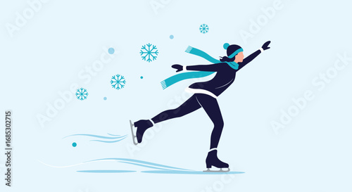 Elegant figure skater performing a spin on a cold winter day