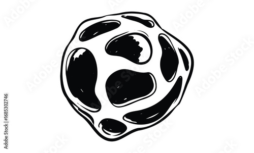 Abstract black and white illustration of an irregularly shaped geometric object. Vector retro hand drawn illustration