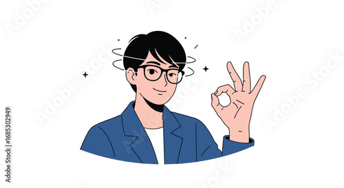 Man wearing glasses gesturing okay sign with a confident smile