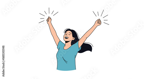 Excited woman celebrating success with arms raised in triumph and joy