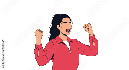 Excited woman celebrates a big success with fist pumps high