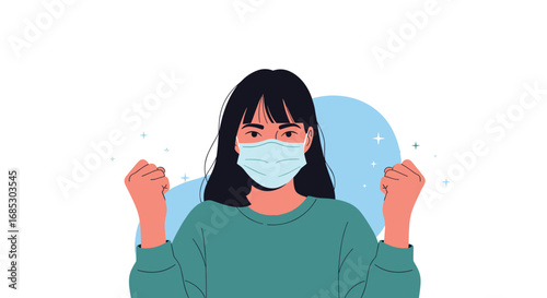 Empowered young woman wearing protective face mask showing determination and resilience