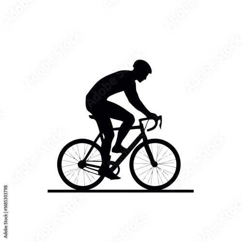 Black vector illustration of a person riding a bicycle, perfect for describing a cyclist silhouette