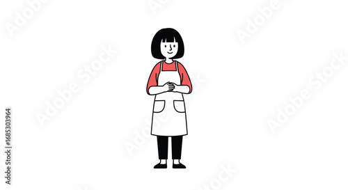Person wearing apron stands ready to cook or serve food