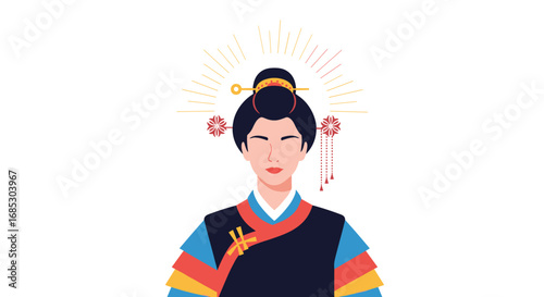 Elegant portrait of a korean woman in traditional hanbok attire