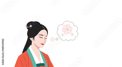 Elegant woman in traditional attire contemplating thoughts and feelings