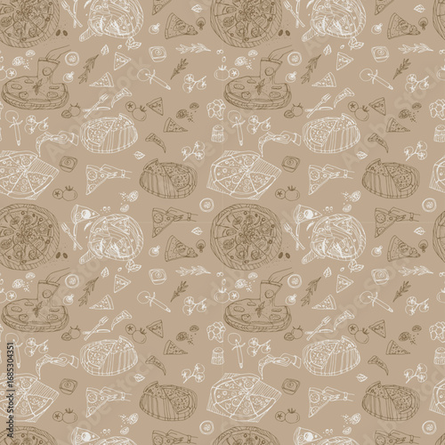 Seamless repeat pattern of dolce vita food and drinks pizza Italian 