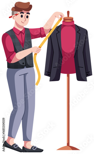 fashion designer measuring a suit illustration