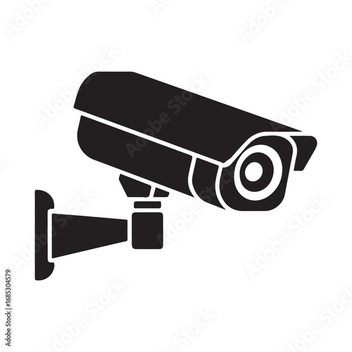 Close-up silhouette of a security camera mounted on a wall for surveillance and monitoring vector