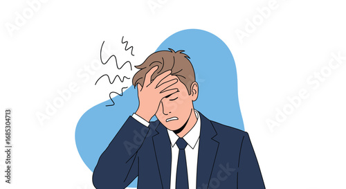 Stressed businessman feeling headache due to work pressure and exhaustion