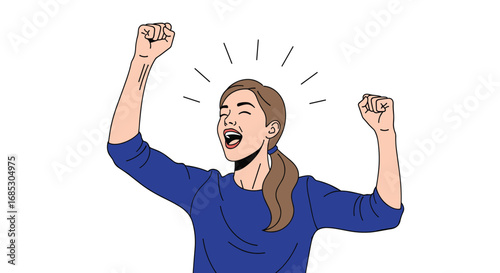 Woman celebrating victory with raised fists and open mouth showing excitement and happiness