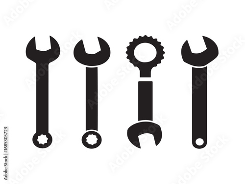 Mechanical Wrench Symbol in Strong Industrial Silhouette Vector Style