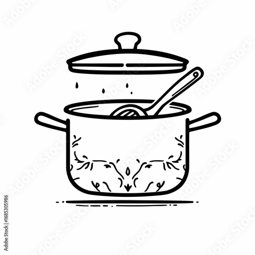Vector illustration of a stainless steel cooking pot with a lid, an isolated kitchen utensil for preparing food and soup