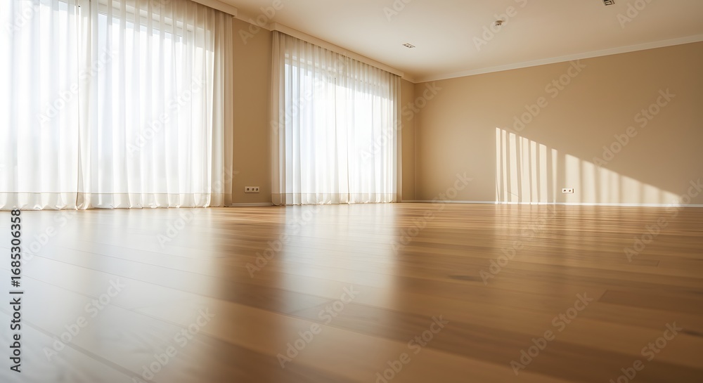 Fototapeta premium Empty Modern Room with Sunlight and Wooden Floor