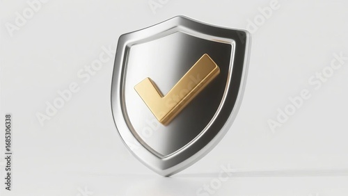 Silver Shield with Golden Check Mark, Symbolizing Approval and Protection